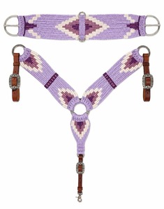 EQUIPO: Conjunto de Cinturón y Pechera para Caballo de Cuero Trenzado y Lana, Patrón Geométrico Marrón con Hebillas Concho, Hecho en India - Product Image 1