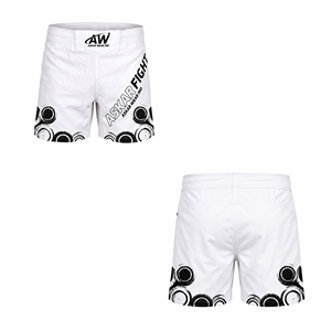 กางเกง MMA ชาย ทรงปกติ แห้งเร็ว พิมพ์ลายแบบ Sublimation สำหรับกีฬาต่อสู้ผสม สีขาวลายเทา - Product Image 4