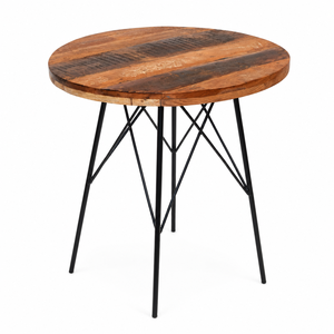 Table de salle à manger ronde en bois recyclé industriel avec base en métal style hairpin, table rustique de café bistrot - Product Image 1