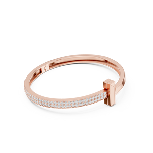 Bracelet tennis en or rose pour femme, pavé de moissanite ronde avec breloque croix - Product Image 4