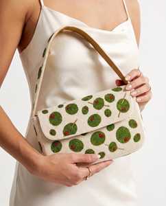 Sac bandoulière perlé vert avec broderie, fermeture à rabat, sac à main décontracté pour femme, pochette brodée Martini en lin imperméable - Product Image 2