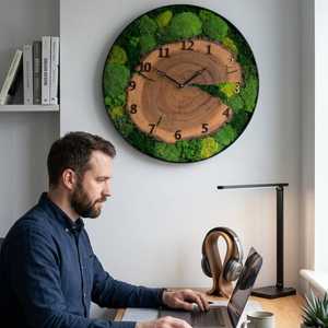 Green Haven Wood Slice <b>Clock</b> Mossy Timber Artisan Wall <b>Clock</b> Rustic Woodland Moss Decor <b>Clock</b> Enchanted Forest Wood <b>Clock</b> - Product Image 1