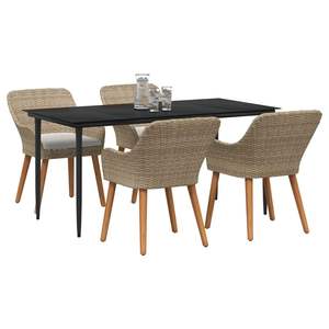 Ensemble de salle à manger de jardin en polyrotin beige 5 pièces avec coussins, mobilier d'extérieur style contemporain - Product Image 4