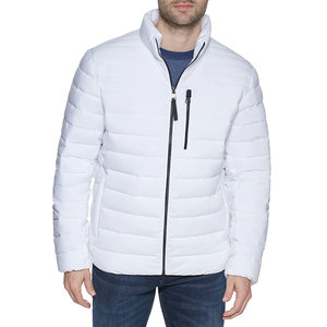 Lightweight <b>White</b> <b>Men</b> Quilted Puffer <b>Jacket</b> with Zipper Closure Stand Collar Waterproof Winter Coat for Outdoor Cold Weather - Product Image 3