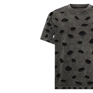 Camiseta Vintage de Punto Calado Oversize para Hombre, Estilo Rasgado, Cuello Redondo, Manga Corta, Desgastada, 100% Algodón, Moda de Verano - Product Image 3