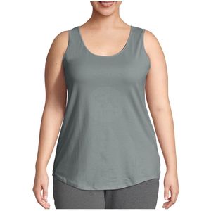 Camiseta sin mangas gris jaspeado de talla grande para mujer, cuello redondo, mezcla de algodón, top básico para capas, venta al por mayor de fábrica - Product Image 1