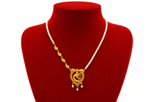 22K <b>Solid</b> <b>Gold</b> Peacock <b>Pendant</b> Pearl Necklace for Women Handcrafted Traditional Indian Jewelry 916 Hallmarked <b>Gold</b> Gift - Product Image 1