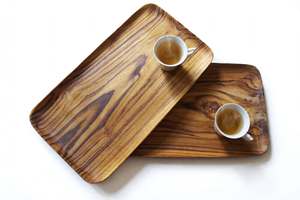 Juego de 2 bandejas rectangulares de madera de teca natural / Bandeja de desayuno de madera hecha a mano / Plato de sushi minimalista - Product Image 3