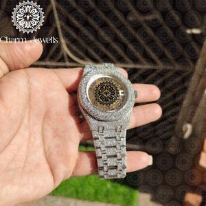 Charm Jewells Montre de luxe en acier inoxydable pour hommes, boîtier de 40 mm, mouvement mécanique, saphir lumineux, bouton poussoir de 20 mm, fermoir caché - Product Image 6