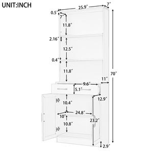 Mobiletto da Bagno con Due Ante e Cassetti, Ripiano Regolabile, Mensola Aperta a Tre Livelli, Arredamento in MDF Resistente - Product Image 6