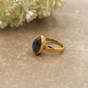 Vintage Marquise Labradorite Brass 14K Gold Plated Scalloped Infinity Band Bezel Set Customized Boho Hippie Daily Wear <b>Ring</b> - Product Image 2