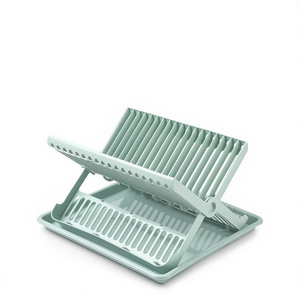 Scolapiatti pieghevole in plastica con vassoio per piatti e utensili da cucina, design moderno e minimalista - Product Image 2