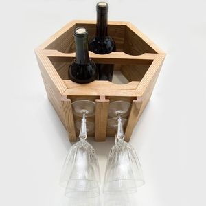 Elegante soporte de exhibición de vino de mesa, accesorio de comedor con estilo, soporte artesanal de bambú, decoración geométrica de madera. - Product Image 3