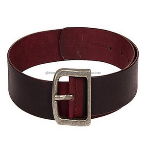 Cinturón informal de cuero vintage de dos tonos, hebilla de latón antigua plateada en todos los tamaños - Product Image 2