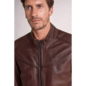 Blouson de moto d'hiver personnalisable pour homme en peau de mouton, imperméable, coupe-vent, respirant, écologique, 100 % cuir, col montant - Product Image 3