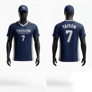 Maillot de hockey sur gazon pour homme en polyester 240 GSM de qualité supérieure, bleu marine et blanc, col en V, empiècements latéraux en mesh, coupe classique, séchage rapide, manches courtes, personnalisable - Product Image 1