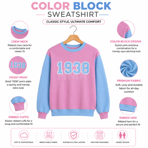 Sweat-shirt à col rond pour femme HMR Sorority Sisterhood, color block, imprimé, coupe ample, OEM - Product Image 6
