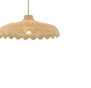 Lustre suspendu en rotin tressé de qualité commerciale haut de gamme, abat-jour festonné, luminaire durable pour restaurant - Product Image 2