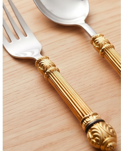 Ensemble de couverts vintage en acier inoxydable avec poignées dorées, 4 pièces, vaisselle pour dîner, passe au lave-vaisselle, pour table de mariage - Product Image 2