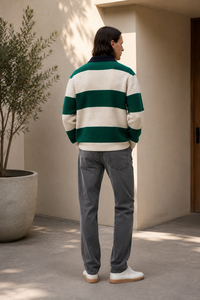Pull-over de rugby tricoté à manches longues pour homme, imprimé rayé vintage, avec logo personnalisé, anti-plis, pour tenue décontractée - Product Image 2