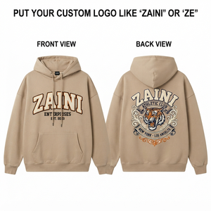 Sudadera con Capucha Extra Grande para Hombre, Otoño, 400 GSM, Felpa de Algodón y Poliéster Premium, Beige, Bordado Personalizado - Product Image 1