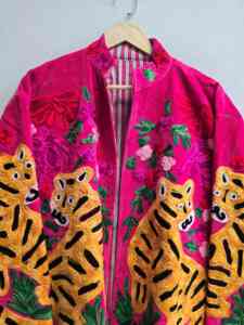 Wholesale Velvet Jacket Tiger With Floral Embroidered Jacket <b>Coat</b> Boho Chic Jacket Women's Outerwear - Product Image 2