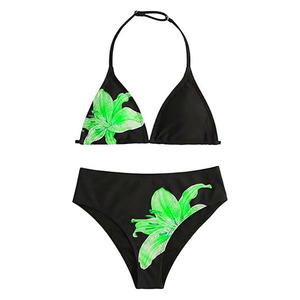 Traje de Baño Bikini con Estampado Floral para Mujer, Triangular, de Dos Piezas, con Logotipo Personalizado, Secado Rápido, Shorts de Poliéster Tejido con Borlas, Talla S - Product Image 4