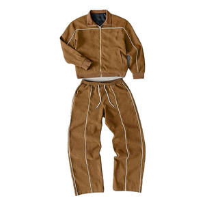 Men's Brown <b>Tracksuit</b> Full Zip Stand Collar Sweatshirt Jogger Pants Set Solid Color Casual Autumn Wear Breathable <b>Polyester</b> - Product Image 4