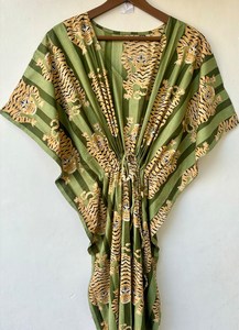 Nuevo Kaftán Naaz Textile Elegante de Encaje Casual con Estampado Animal, Cuello en V, Cierre con Cordón, Manga Corta, Corte Ajustado y Acampanado, de Algodón Suave Indio - Product Image 5