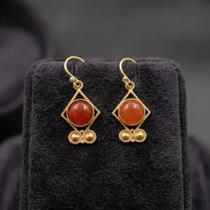 Pendientes de Latón con Piedra Roja, Joyería Étnica Hecha a Mano con Gemas para Compradores Mayoristas - Product Image 5