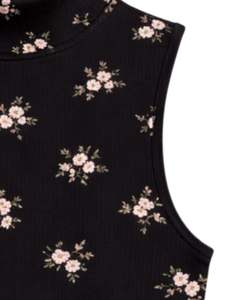 Top Corto Personalizado Negro con Cuello Alto y Estampado Floral, Sin Mangas, Ajustado, Elástico, Informal, de Verano, para Mujer - Product Image 5