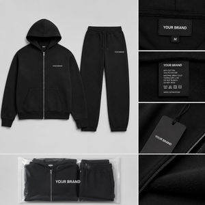 Private Label Custom Tracksuit 400GSM Heavyweight Fleece <b>Full</b> <b>Zip</b> <b>Hoodie</b> Straight Leg Pants OEM ODM - Product Image 5