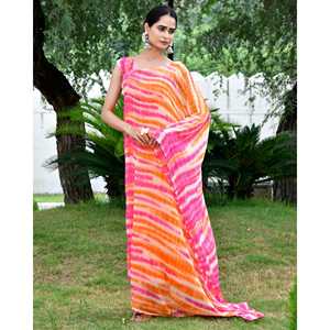 Vestido Kaftán Bohemio Largo con Rayas Naranjas Shibori, Cuello Asimétrico, Silueta Holgada, Talla XS, Transpirable para Ocio - Product Image 4