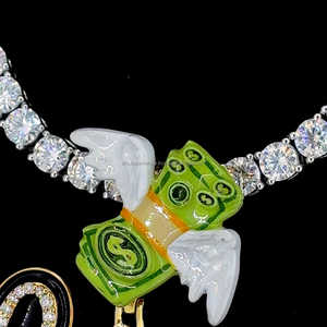 Personnalisation nom personnel dernier Moissanite 925 argent diamant noir émail personnalisé dollar caution glacé pendentif pour unisexe - Product Image 3