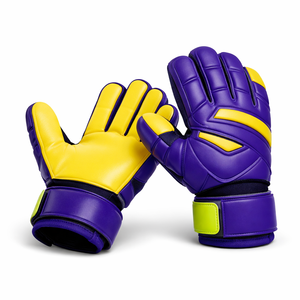 Premium Purple and Yellow Football Goalkeeper Gloves with Adjustable Wrist Strap Full Finger Protection for Sports Unisex - Product Image 1