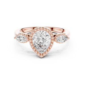 Anillo de compromiso de moissanita con corte de pera color D, halo de milgrain, oro rosa sobre plata de ley, anillo nupcial para mujer - Product Image 1