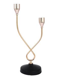 Modern Dual Arm <b>Candlestick</b> Holder with Gold Finish and <b>Black</b> Base for Home Decoration - Product Image 2