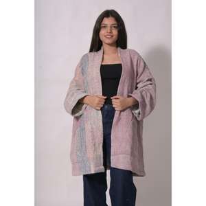 Kimono de Algodón Gudri Ecológico, Transpirable, Vintage, Acolchado Kantha, con Cuello Chal, Hecho a Mano, Estilo Bohemio, para Invierno, Tres Piezas - Product Image 2