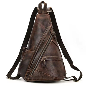 Sac de poitrine vintage en cuir véritable, sac à bandoulière, fermeture éclair, durable, usage quotidien, toutes saisons, sac pour homme - Product Image 4