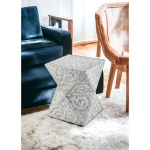 Elegante Mesa Cuadrada Beige de Capiz, Estilo Costero, Mosaico de Conchas, Muebles para Sala de Estar, Moderno Minimalista, Fabricante - Product Image 4