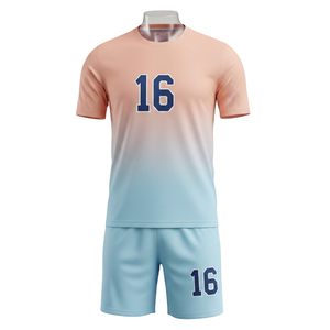 ชุดฟุตบอลแบบสั่งทำพิเศษ ผ้าโพลีเอสเตอร์ 100% ระบายอากาศได้ดี ชุดเสื้อและกางเกงขาสั้นสำหรับทุกเพศ เหมาะสำหรับการฝึกซ้อมทีมระดับพรีเมียม - Product Image 1