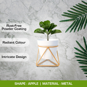Pot de fleurs en métal blanc avec support en fer, porte-plantes surélevé moderne pour la décoration minimaliste de la maison, aménagement de jardin intérieur élégant - Product Image 6