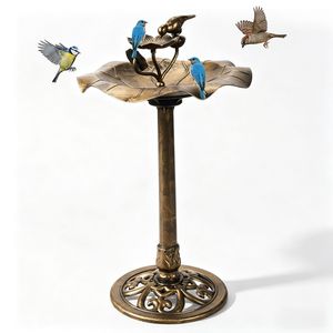 Vasca per Uccelli in Resina Bronzo Antico 50*50*86cm con Bordo a Loto e Vassoio Mangiatoia per il Birdwatching in Giardino - Product Image 1