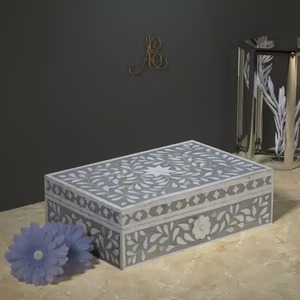 Boîte à bijoux rectangulaire en nacre incrustée – Étui de rangement artisanal en coquillage floral pour bibelots – Fabricant exportateur - Product Image 2
