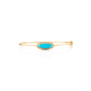 Custom Design Wholesale High Quality Turquoise & Diamond Stackable Halo <b>Bangle</b> & Bracelet 14K Yellow <b>Gold</b> Birthstone Jewelry - Product Image 1
