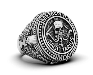 Bague Zodiaque Sagittaire en Argent Sterling 925 de Luxe, Design Crâne Archange, Large Bande Antique, Bijou Tendance pour Hommes et Femmes - Product Image 1