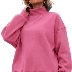Sweat-shirt personnalisé pour femme, col montant, 100 % coton épais, coupe oversize, en molleton écologique, automne-hiver, longueur longue, style décontracté - Product Image 1