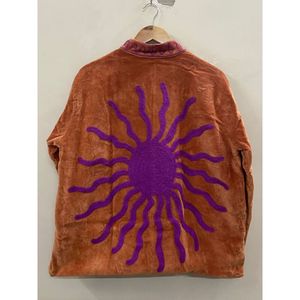 Chaqueta de Algodón de Punto con Terciopelo Bordado a Mano para Mujer, Cuello Mandarín, Manga Larga, Estampado Floral, Frente Abierto, Estilo Prairie, Invierno/Primavera - Product Image 5