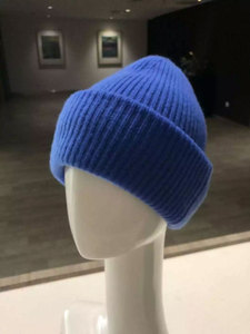 Bonnet en tricot côtelé bleu 100% laine unisexe, chapeau d'hiver couleur unie, décontracté, pour extérieur, plage, fête, taille adulte 56-58CM - Product Image 5
