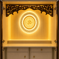 Nouvelle Vitrine de Temple Religieux Moderne en Bois Sculpté avec Rétroéclairage LED Personnalisé, Portes en Verre et Rangement pour la Maison (Pooja Mandir)